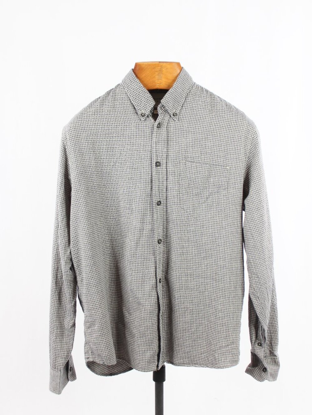 BILLY REID Kirby Standard Grey Check Cotton Flannel Button Down Shirt, Size M